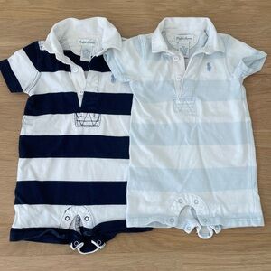 Ralph Lauren Kids Striped Polo Romper Set - Navy and Light Blue